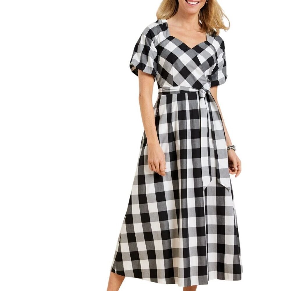 Talbots Zinnia Gingham Fit & Flare Poplin Dress Sweetheart NecklineSize 10p